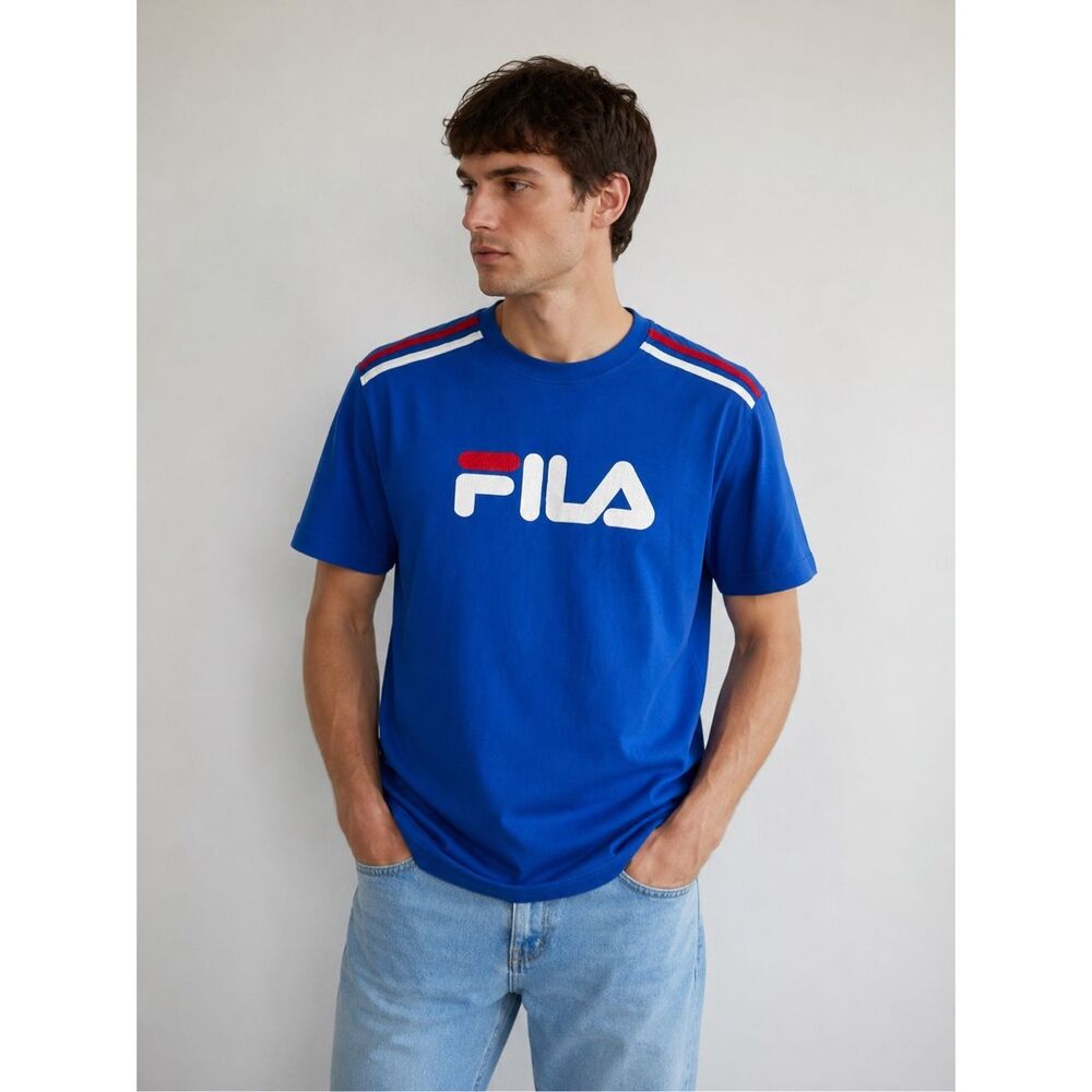 Title: FILA Blue Logo T-Shirt Men’s Size XL Cotton Short Sleeve Casual Tee
